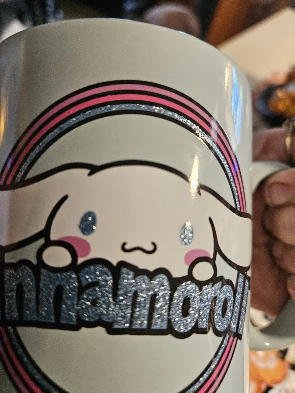 NWOT Sanrio Cinnamoroll 20oz Ceramic Mug Silver Buffalo Rainbow Glitter